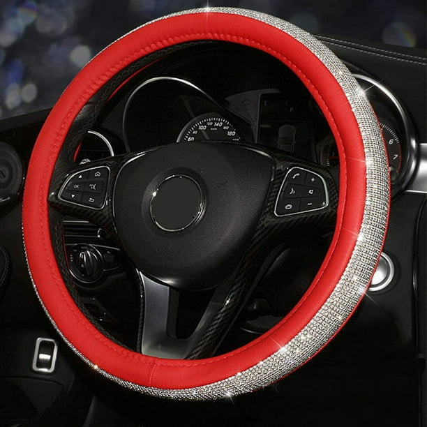 Skidproof PU Leather Black Auto Car Steering Wheel Cover With White Diamond Skidproof PU Leather Black Auto Car Steering Wheel Cover With White Diamond
